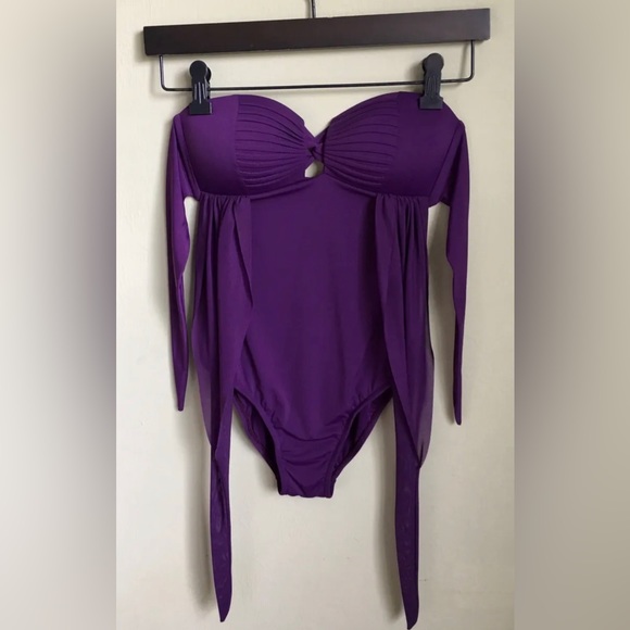 Anthropologie Purple Pleated Swimsuit Size XS Vintage Maillot Glam Hollywood Y2K - Picture 3 of 8